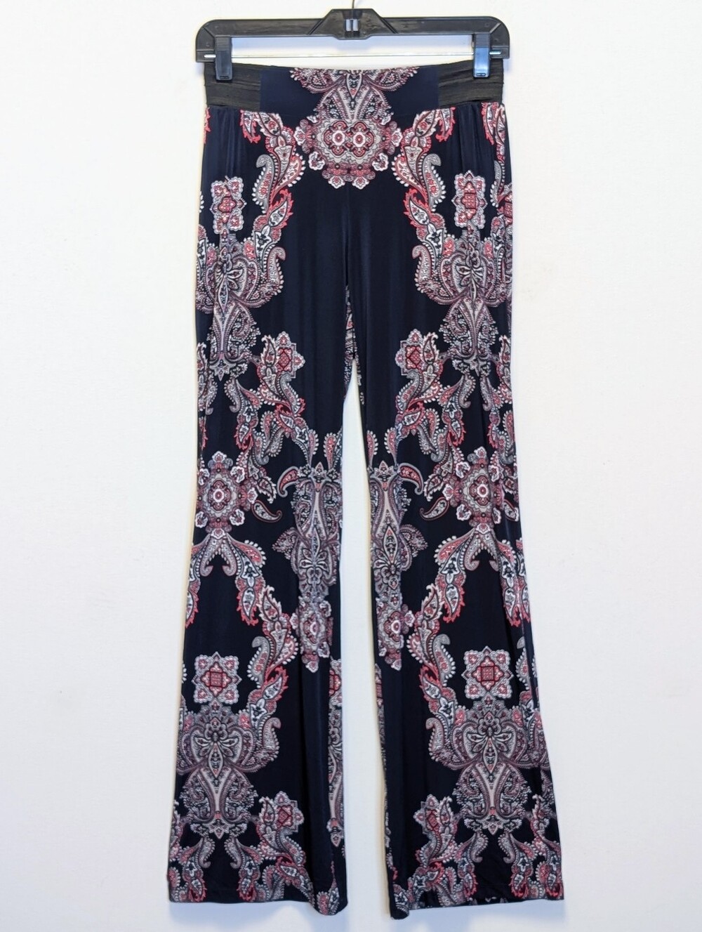 INC International Concepts Petite Paisley Wide Leg Pants P/S Navy